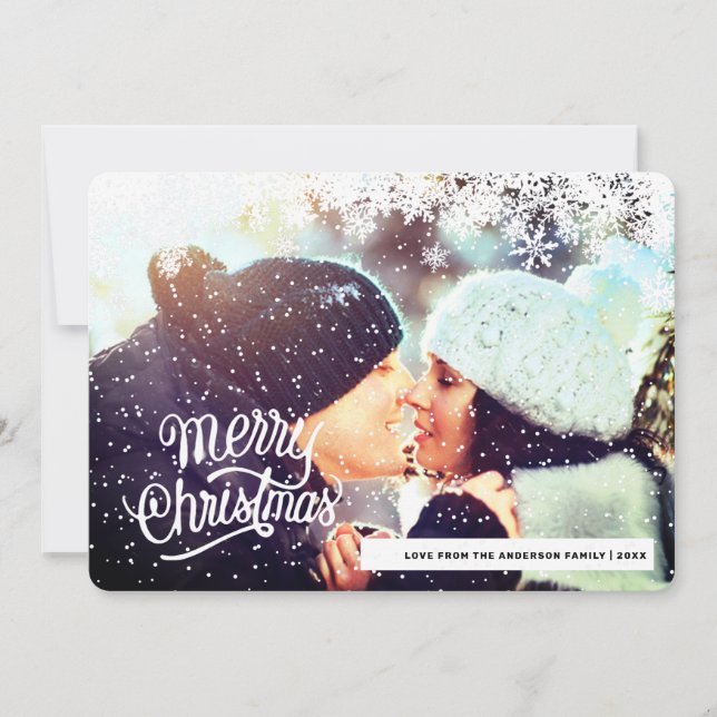 Snowflakes Photo Merry Christmas Holiday Card (Front)