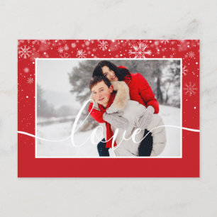 Snowflakes Photo White Script Typography Holiday Postcard