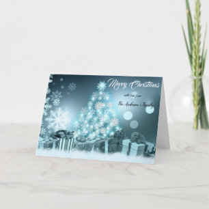 Snowflakes Pine tree Light Blue Merry Christmas Card