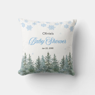 Snowflakes Pine Trees Winter Baby Shower Throw Pillow