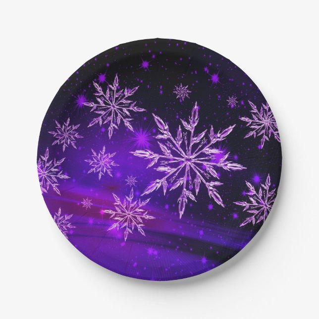 Snowflakes pink and purple winter snowflake paper plate (Front)