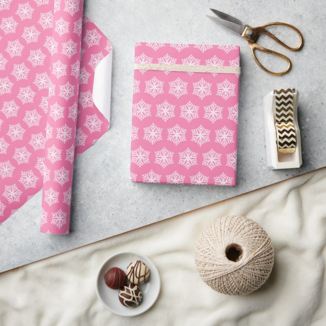 Snowflakes Pink and White Christmas Wrapping Paper (Crafts)