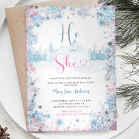 Snowflakes PInk Blue Gender Reveal Invitation