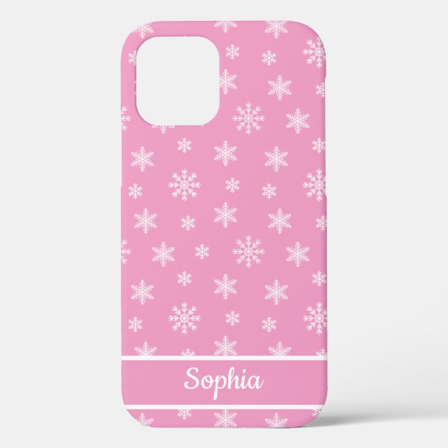 Snowflakes Pink pattern personalized name Case-Mate iPhone Case (Back)