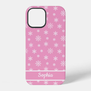 Snowflakes Pink pattern personalized name iPhone 12 Case