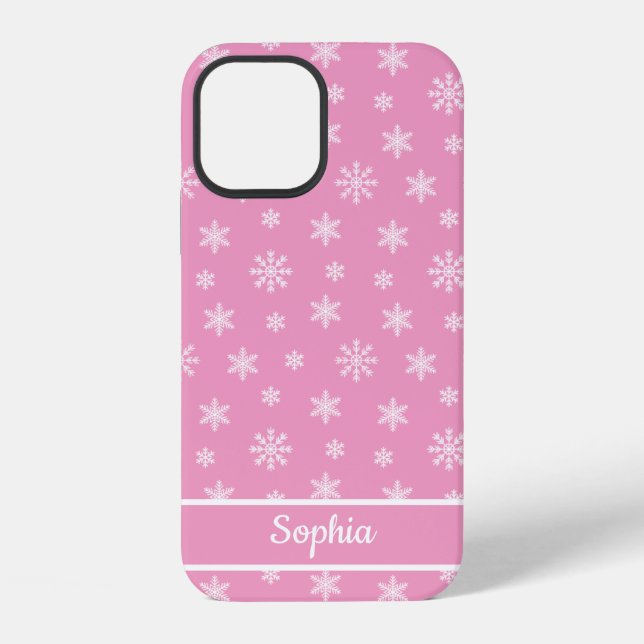 Snowflakes Pink pattern personalized name iPhone Case (Back)