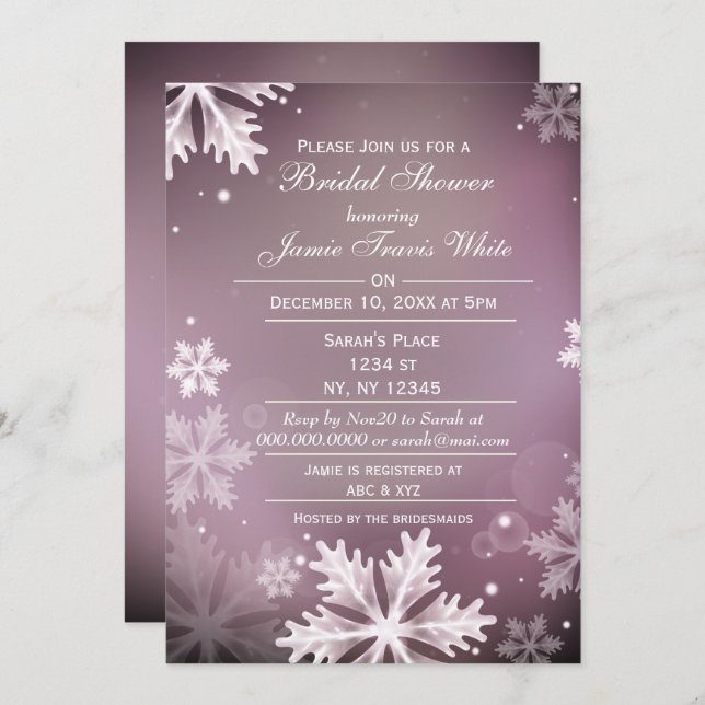 Snowflakes Pink Winter Bridal douche invitation (Devant / Derrière)