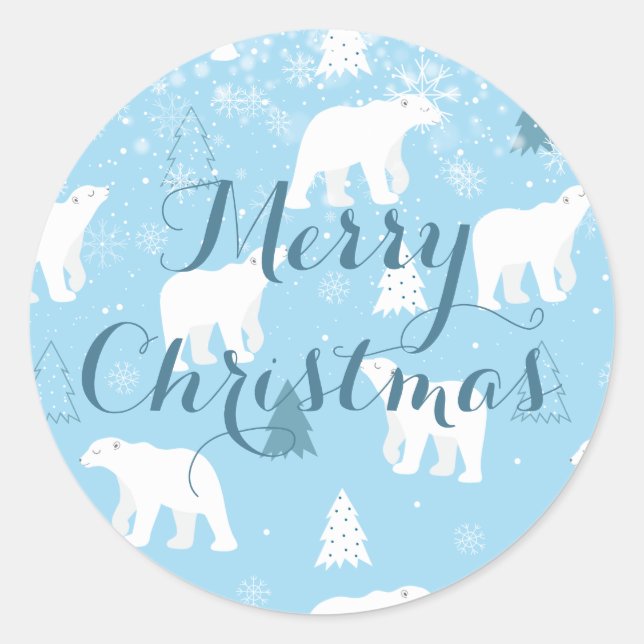 Snowflakes Polar Bear Personalized Classic Round Sticker (Front)