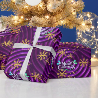 Snowflakes Purple Metallic Swirls Wrapping Paper