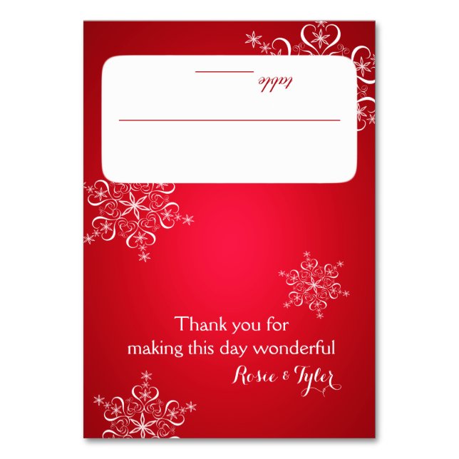 Snowflakes Red 2 Seating Card (Front)