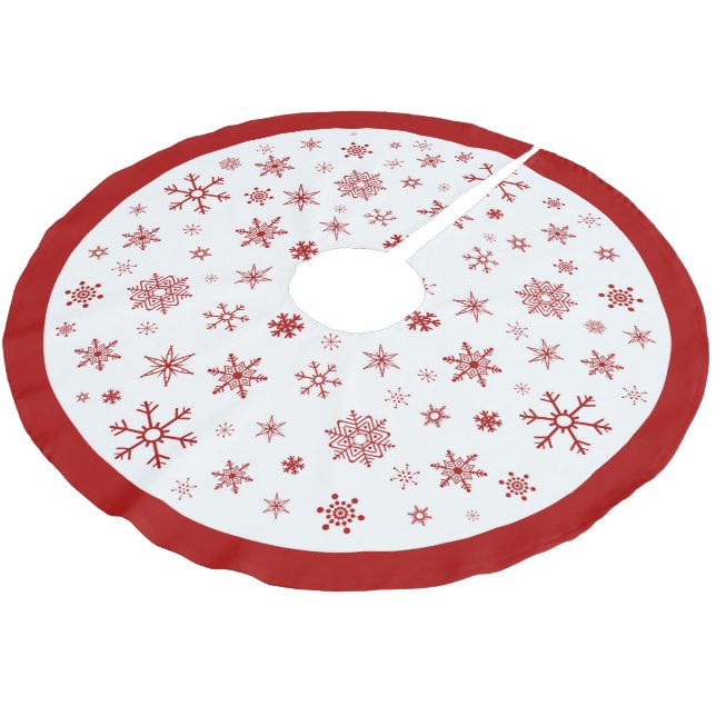 Snowflakes Red and White Christmas Tree Skirt (Angled)