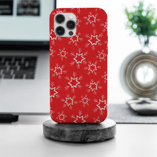 Snowflakes, Red and White Snowflakes, Snow iPhone 15 Pro Max Case