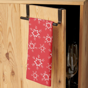Snowflakes, Red and White Snowflakes, Snow Kitchen Towel