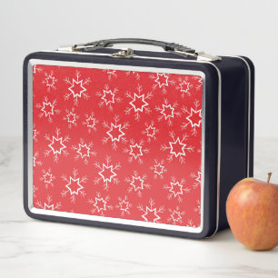 Snowflakes, Red and White Snowflakes, Snow Metal Lunch Box