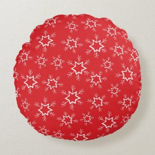 Snowflakes, Red and White Snowflakes, Snow Round Pillow