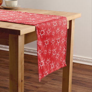 Snowflakes, Red and White Snowflakes, Snow Short Table Runner
