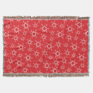 Snowflakes, Red and White Snowflakes, Snow Throw Blanket