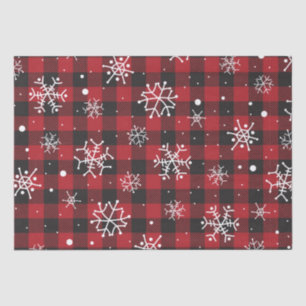 Snowflakes Red Black Buffalo Plaid Tissue Paper