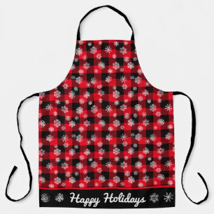 Snowflakes Red Buffalo Plaid Apron