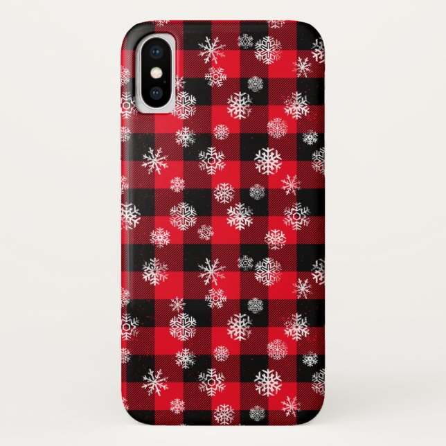 Snowflakes Red Buffalo Plaid Case-Mate iPhone Case (Back)