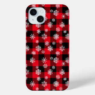 Snowflakes Red Buffalo Plaid l Christmas Pattern iPhone 15 Mini Case