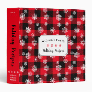 Snowflakes Red Buffalo Plaid l Christmas Recipe Binder