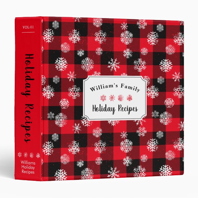 Snowflakes Red Buffalo Plaid l Christmas Recipe Binder (Front/Spine)