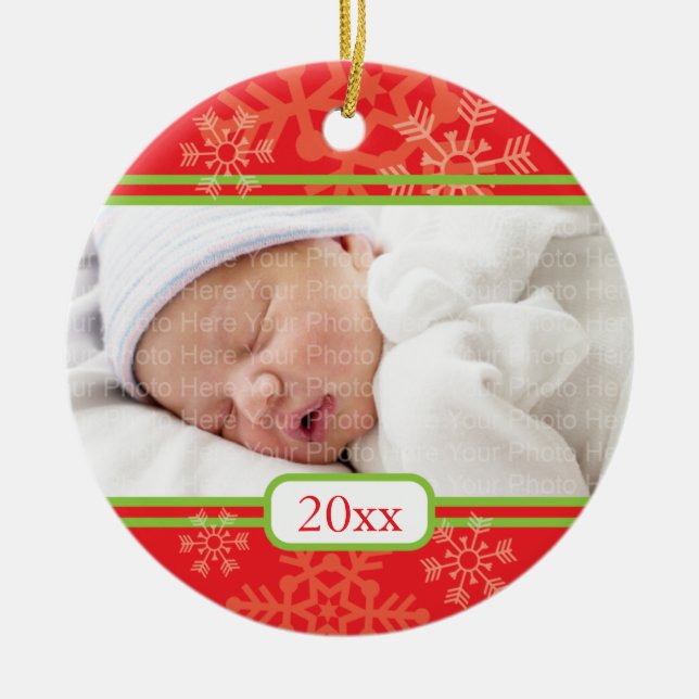 Snowflakes: Red Ceramic Ornament (Front)