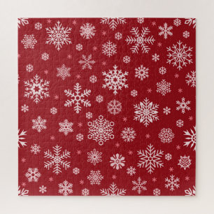 Snowflakes, red decor, Christmas pattern. Jigsaw Puzzle