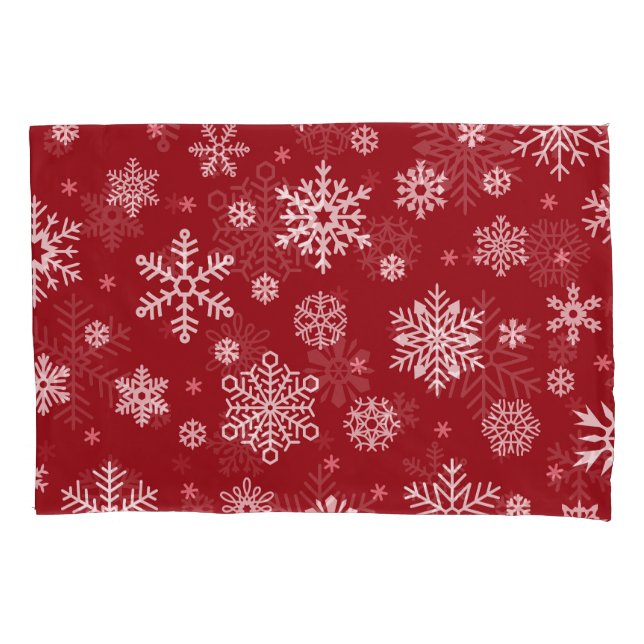 Snowflakes, red decor, Christmas pattern. Pillowcase (Front)