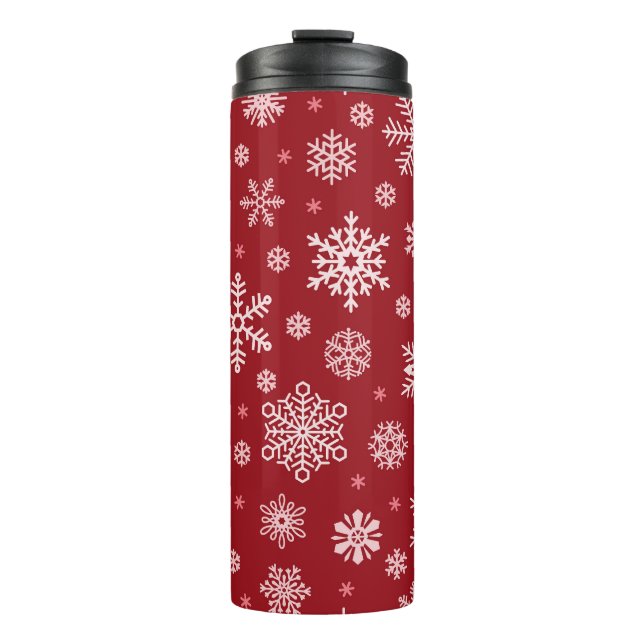 Snowflakes, red decor, Christmas pattern. Thermal Tumbler (Front)