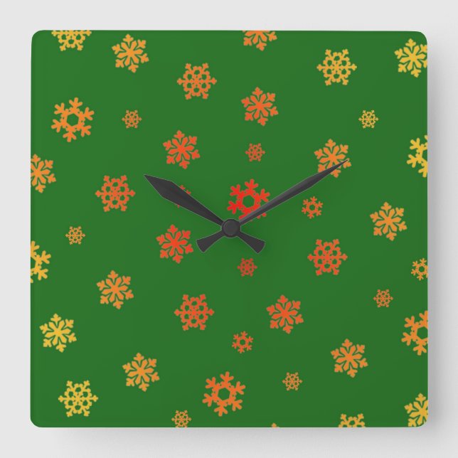 Snowflakes (Red & Gold) [Christmas Pattern] Square Wall Clock (Front)
