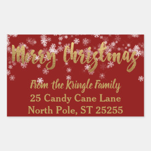 Snowflakes Red Gold Merry Christmas Return Address Sticker