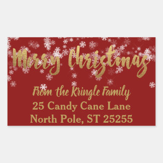 Snowflakes Red Gold Merry Christmas Return Address Sticker