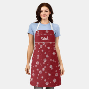 Snowflakes Red Holiday Apron