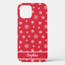 Snowflakes Red pattern personalized name
