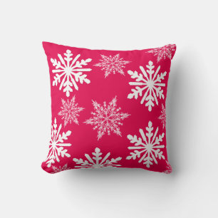 Snowflakes Red Throw Pillow