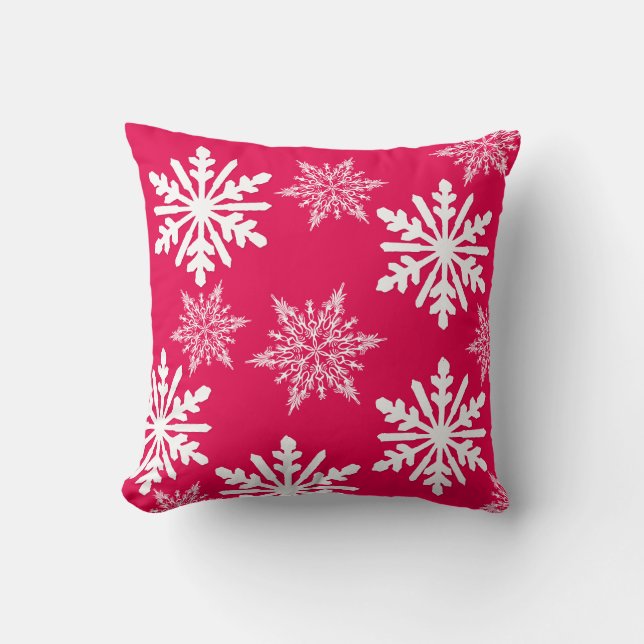 Snowflakes Red Throw Pillow (Front)