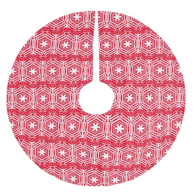 Snowflakes red white festive retro cute Christmas Brushed Polyester Tree Skirt (Front)