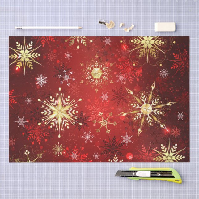 Snowflakes Red Xmas Christmas Gift  Tissue Paper (Craft)