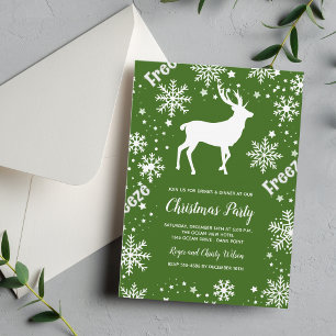 Snowflakes reindeer green Christmas Invitation