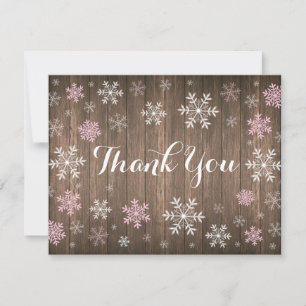 Snowflakes rose Hiver Carte de remerciements en bo