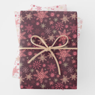 Snowflakes roses Envelopper Papier Plat Set de 3