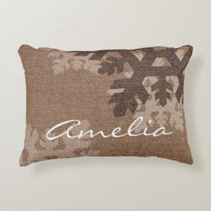 Snowflakes Rustic Home Decor Faux Burlap Monogram Accent Pillow
