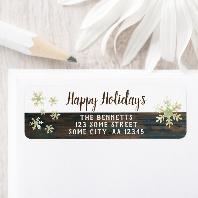 Snowflakes rustique en bois Adresse de retour de N (En situation)