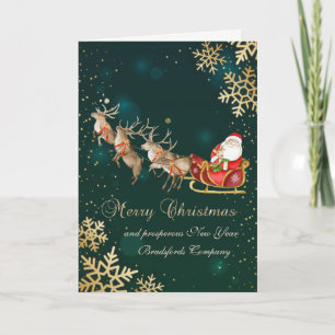 Snowflakes Santa Claus Reindeer Sleigh Holiday Card