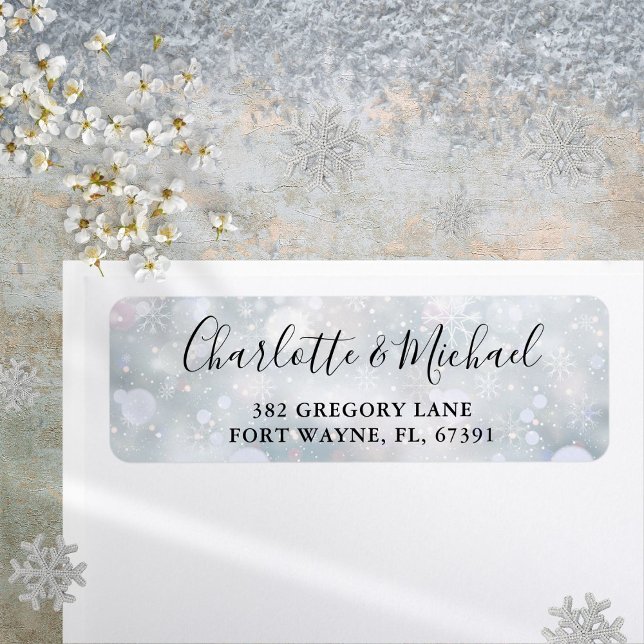 Snowflakes Script Mariage Adresse de retour (Winter Snowflakes Script Wedding Return Address Label)