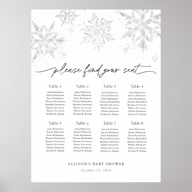Snowflakes Seating Chart Foam Board (Front)