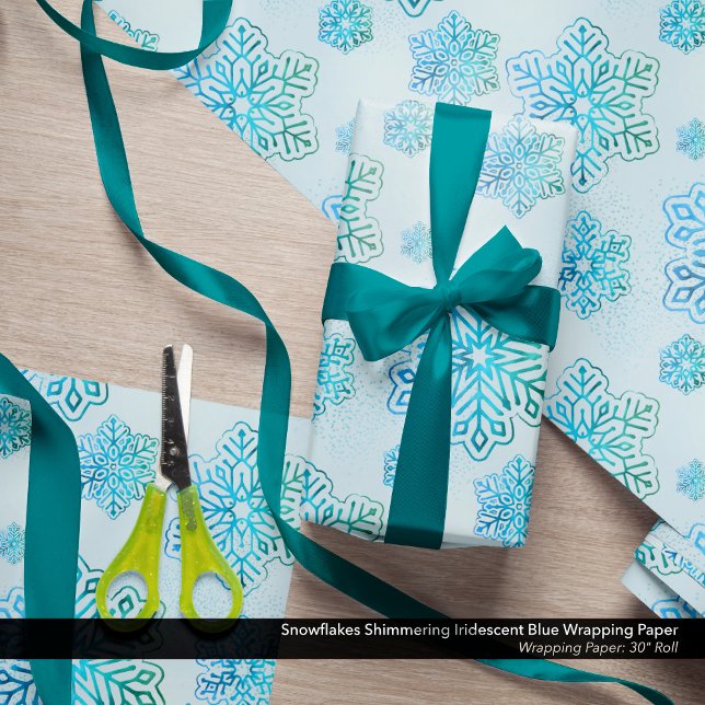 Snowflakes Shimmering Iridescent Blue Wrapping Paper (Snowflakes Wrapping Paper in  Shimmering Iridescent Blue: 30" Roll)