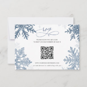 Snowflakes Silver Blue Christmas Winter QR Code RSVP Card